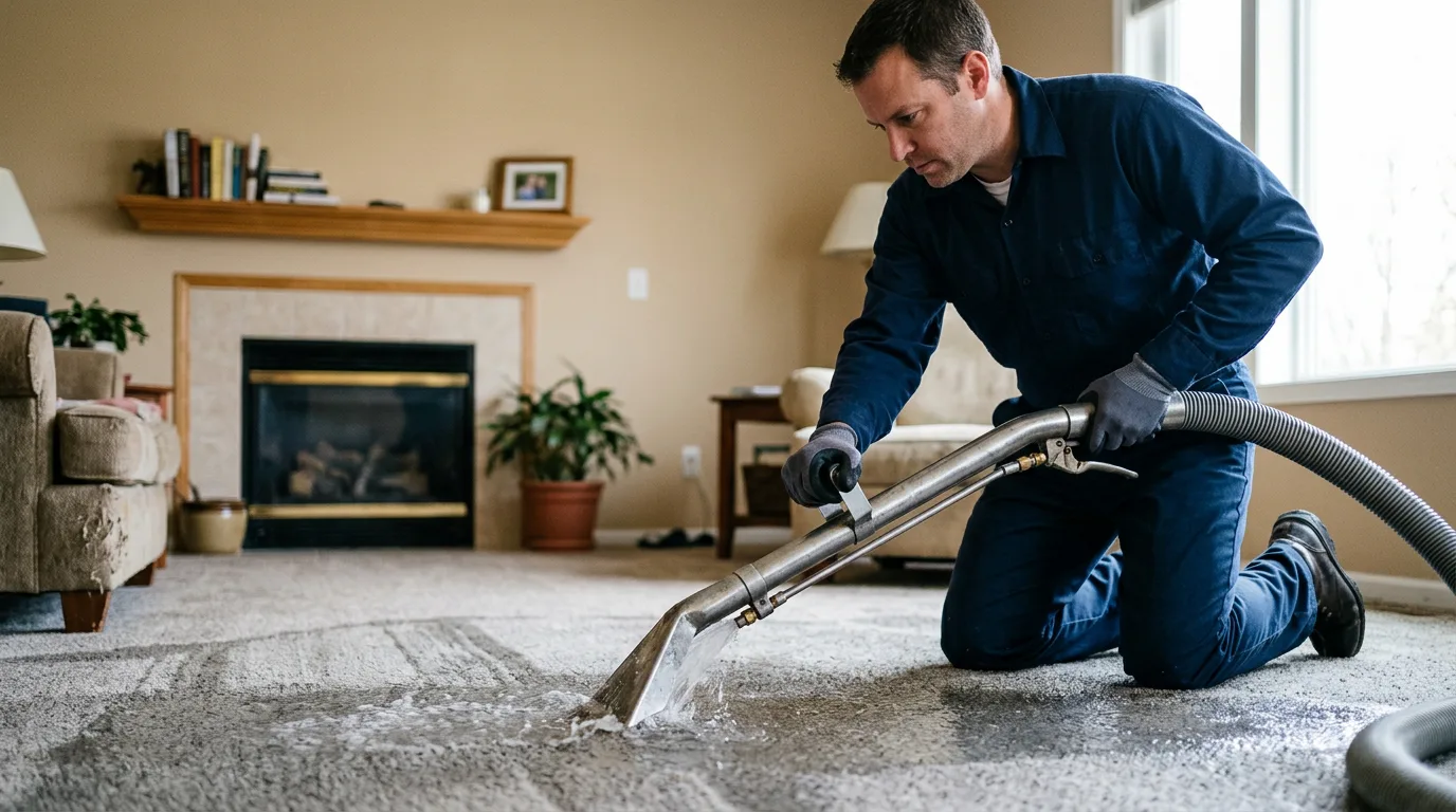 Water damage restoration technician working near Jonesville, IN